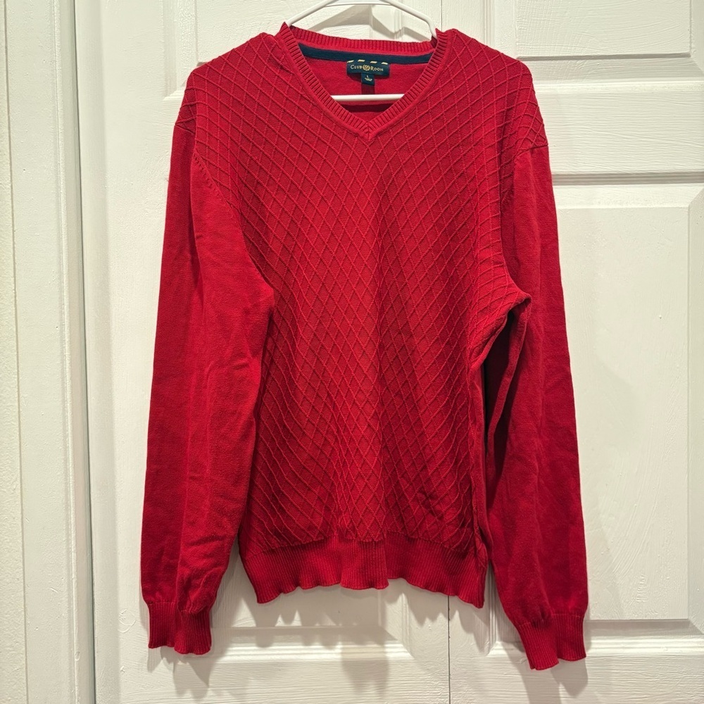 Vintage Club Room Red 100% Cotton Long Sleeve Sweater - Size Large